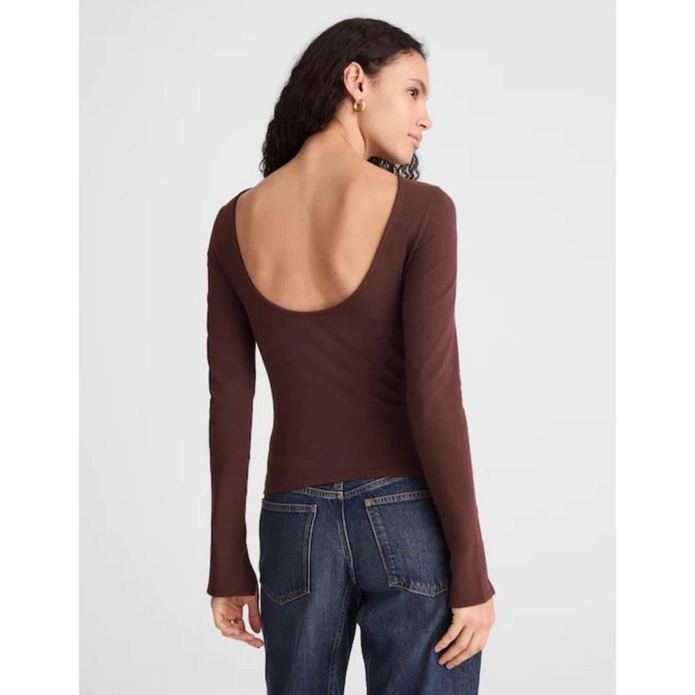 Madewell Ballet Scoop Back Top XL Long Sleeve Cotton Modal Brown Casual